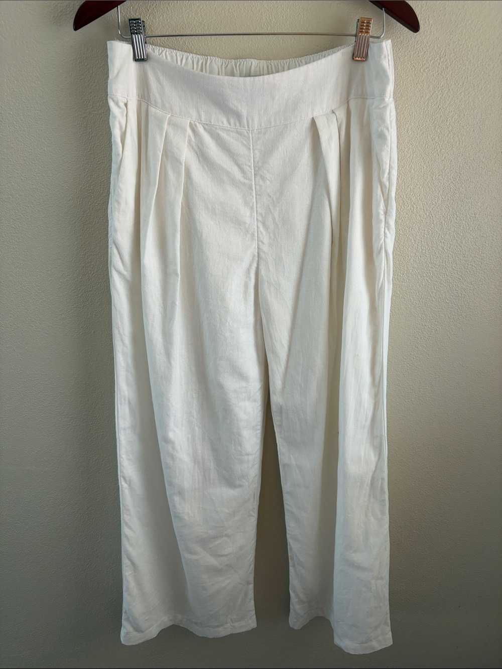 Abercrombie & Fitch white linen/cotton blend wide leg pleated pants | medium